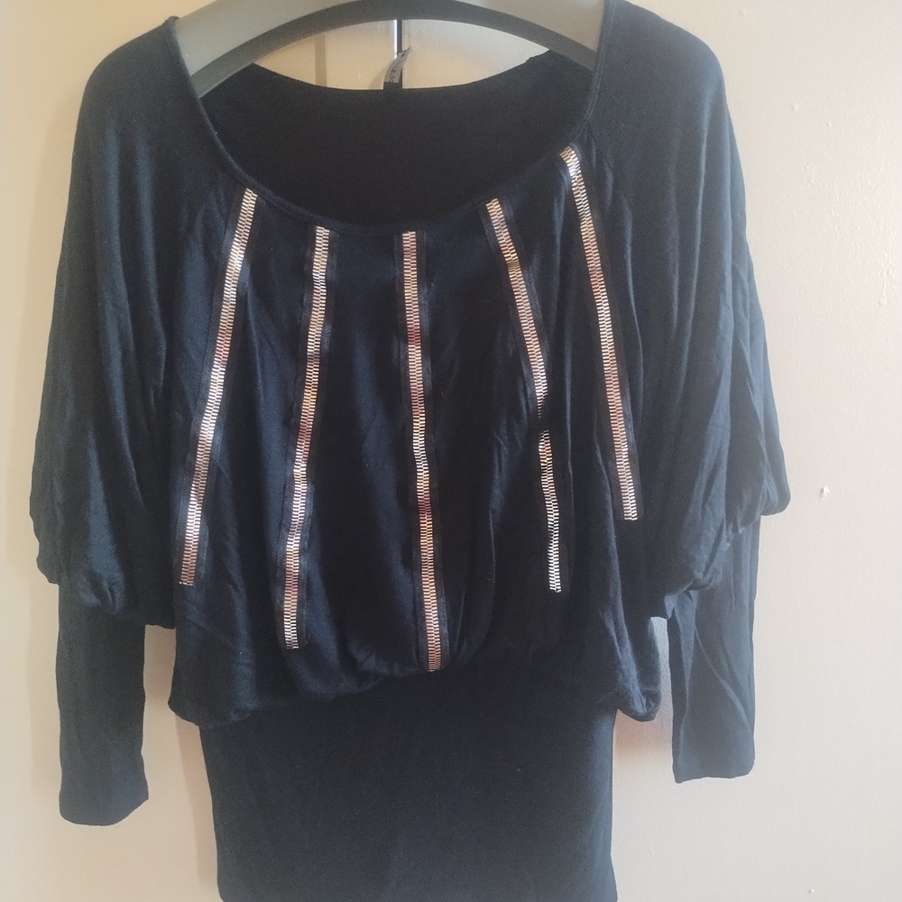 Chic Black Blouse with Silver Detailing